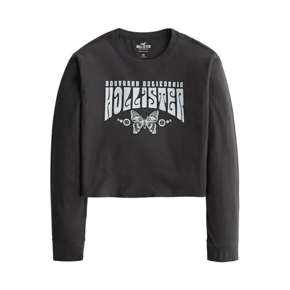 Hollister Long Sleeve Cropped Tee | Southern California Butterfly Graphic – XS